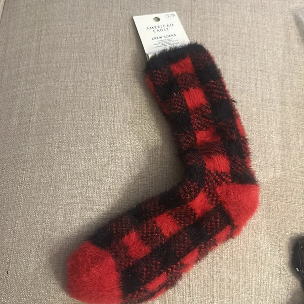 Christmas AE Fuzzy Buffalo Plaid Socks